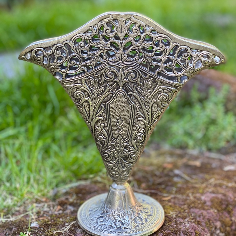 Silver ornate flower vase, vintage